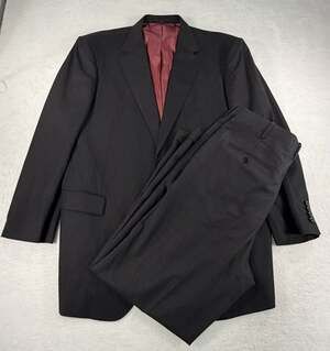 Custom Tailored Bespoke Men’s Suit Black With Red Pinstripes 46R 34x31 - See Pic